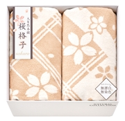 PS75-08 大自然本舗～桜格子～　肌にやさしい自然色のｼﾙｸ入り綿毛布（毛羽部分）２P
